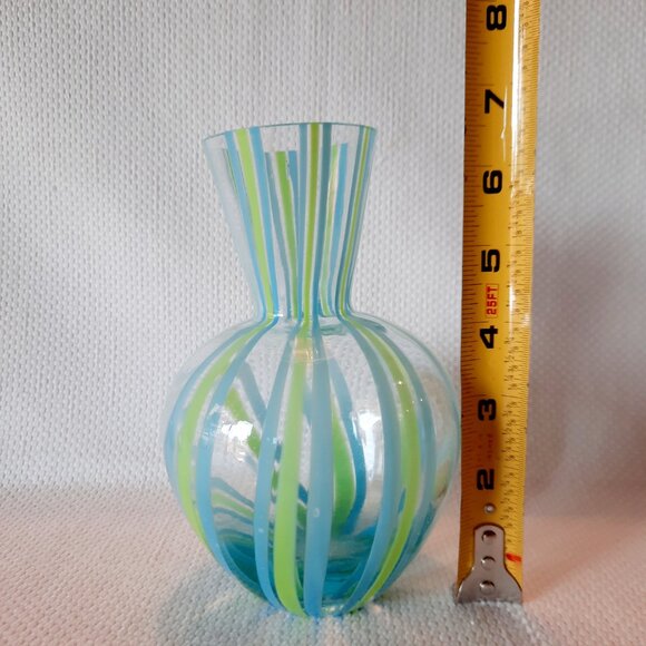 Vintage Blown Glass Swirl Vase, Blue and Green, 6 1/2"T - Picture 6 of 8